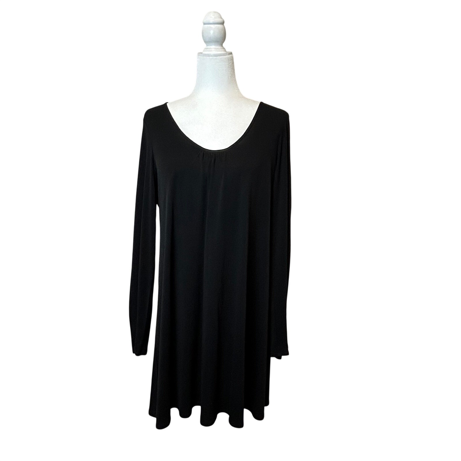 Eileen Fisher 100% Silk Jersey Long Sleeve Tunic Dress Black Medium Minimalist